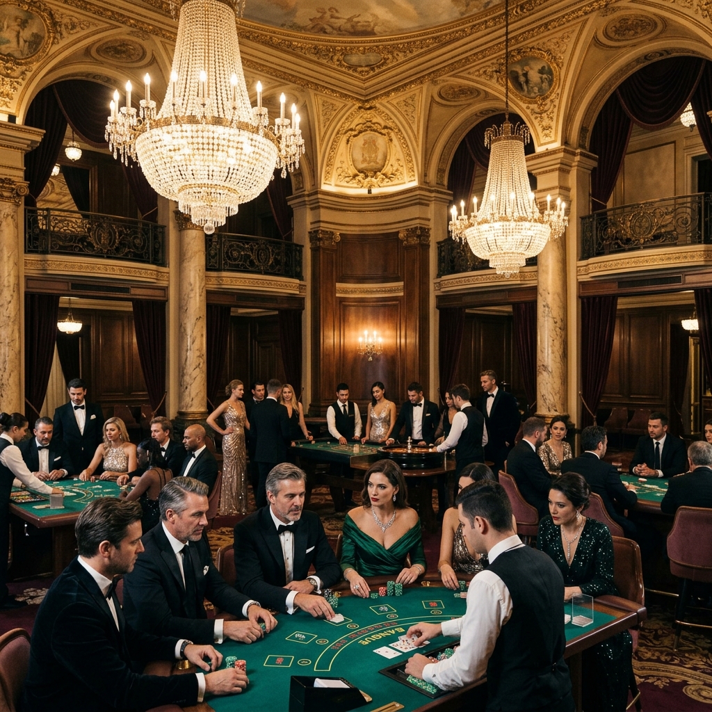 Elegancka sala kasynowa w stylu Monte Carlo